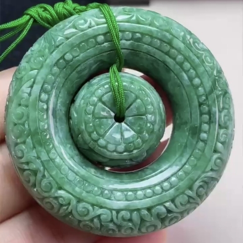 Mặt đồng điếu bình an xanh đều màu Ngọc phỉ thuý tự nhiên Jadeite loại A -NT1055