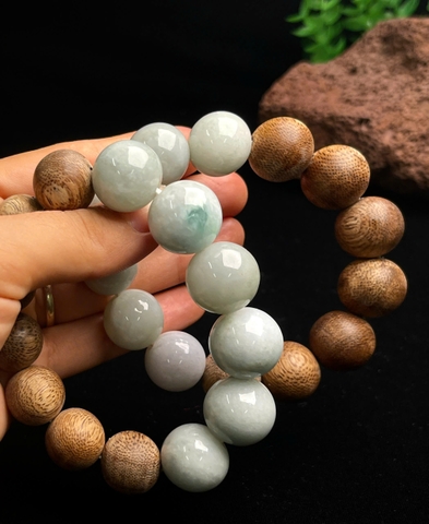 NT1408  Vòng hạt ngọc phỉ thúy mix trầm