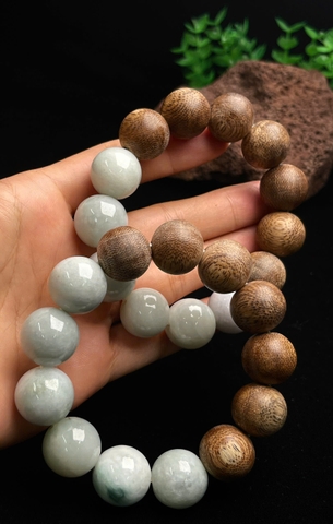 NT1408  Vòng hạt ngọc phỉ thúy mix trầm