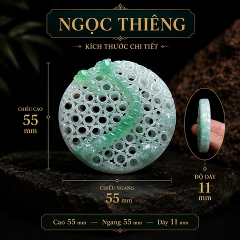 NT1414 Mặt dây chạm lộng PHÚC KHÍ SINH TÀI ngọc phỉ thúy tự nhiên (JADEITE A)