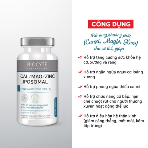 B20 Thực phẩm bảo vệ sức khỏe Cal/Mag/Zinc Liposomal - Biocyte