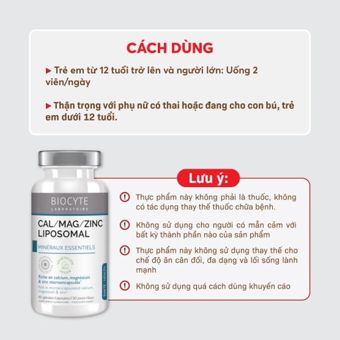B20 Thực phẩm bảo vệ sức khỏe Cal/Mag/Zinc Liposomal - Biocyte