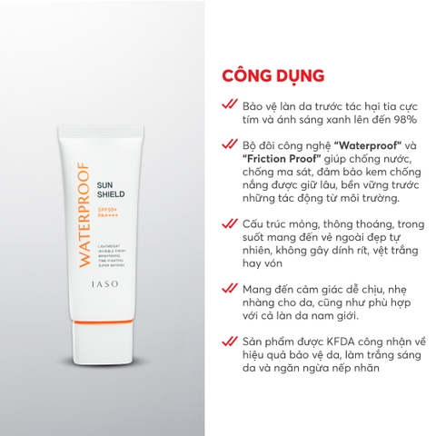 I72 Kem chống nắng Sun Shield SPF50+/PA++++ - IASO