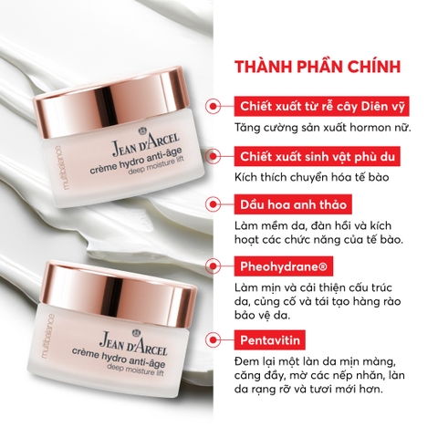J183 Kem dưỡng ẩm giúp giảm nhăn và săn chắc da Crème Hydro Anti-âge - Jean d'Arcel
