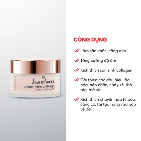 J183 Kem dưỡng ẩm giúp giảm nhăn và săn chắc da Crème Hydro Anti-âge - Jean d'Arcel