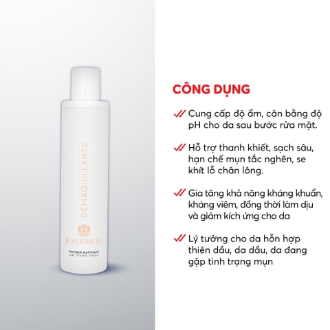 J226 Nước cân bằng Mattifying cho da dầu, da mụn Mattifying Toner - Jean d'Arcel