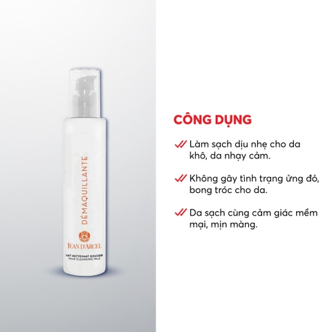 J228 Sữa rửa mặt Mild Cleansing Milk - Jean d'Arcel