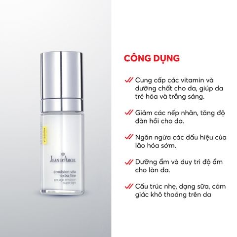 J75 Sữa dưỡng hỗ trợ sáng mịn da Émulsion Vita Extra Fine - Jean d'Arcel