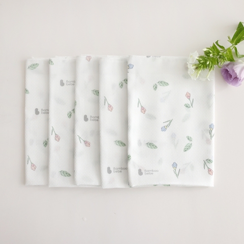Khăn sữa sợi tre Embossed họa tiết 5chiếc/set (Flower bud)