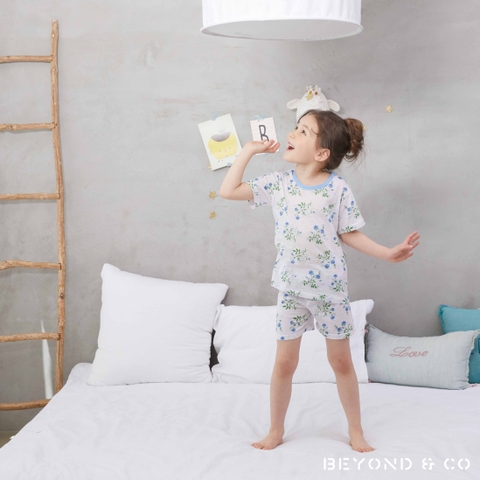 Bộ pijama cộc Olomimi bé gái Blue Flower