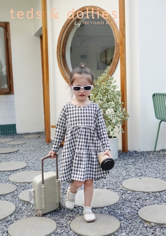 Váy caro đen trắng phối nơ lưng - TDF2401