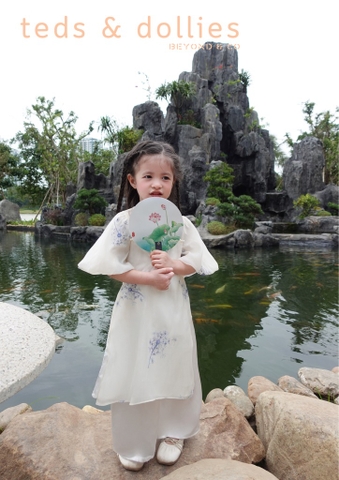 Áo dài hoa bồ công anh phối ngọc - TDAD2403