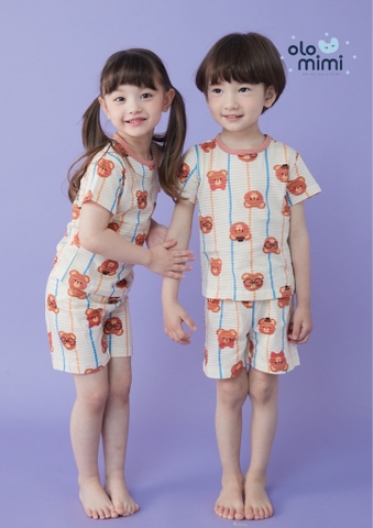 Bộ pijama cộc Olomimi bé trai/bé gái Teddy bear gentleman