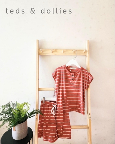 Ted & Dollies Set bé trai cam kẻ trắng - TDS2303