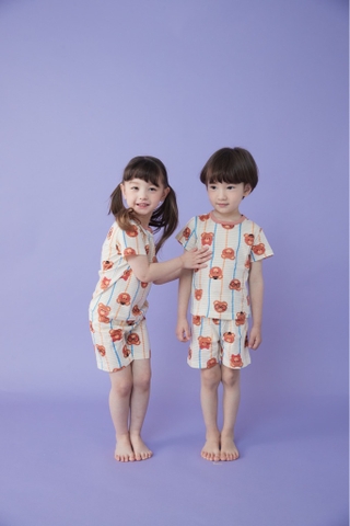 Bộ pijama cộc Olomimi bé trai/bé gái Teddy bear gentleman
