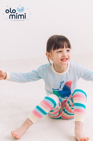 Bộ pijama dài tay Olomimi bé gái Rainbow Unicorn