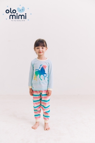 Bộ pijama dài tay Olomimi bé gái Rainbow Unicorn
