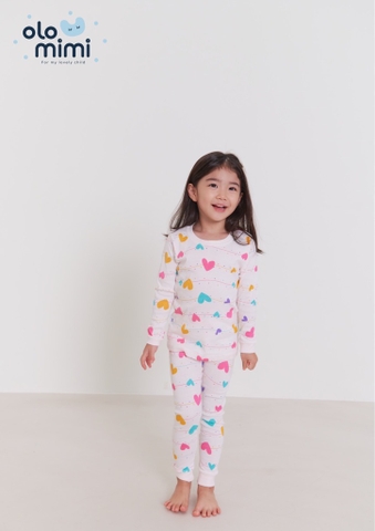 Bộ pijama dài tay Olomimi bé gái Heart Wave