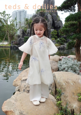 Áo dài hoa bồ công anh phối ngọc - TDAD2403