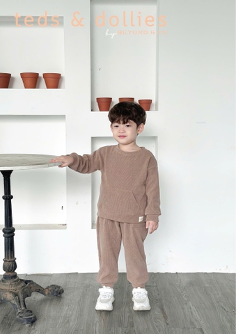 Set dài tay tăm chun thu đông bé trai nâu - TDF2404N