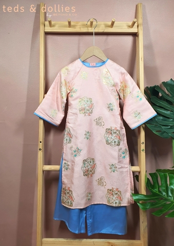 Áo dài gấm bé gái - màu hồng - TDS2512