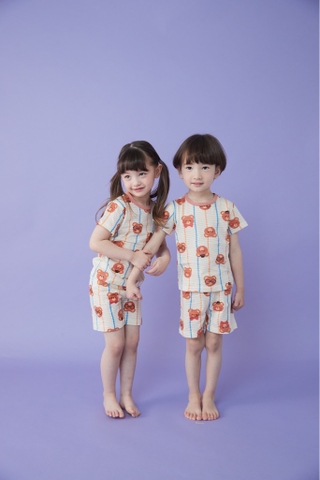 Bộ pijama cộc Olomimi bé trai/bé gái Teddy bear gentleman