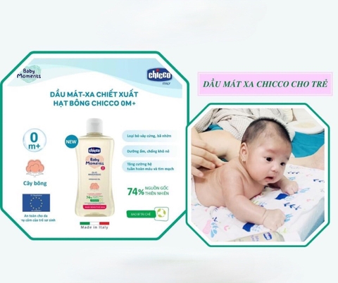 Dầu mát xa chiết xuất Hạt bông Chicco 0M+ 200ml