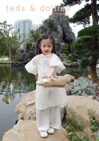 Áo dài hoa bồ công anh phối ngọc - TDAD2403