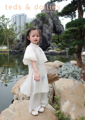 Áo dài hoa bồ công anh phối ngọc - TDAD2403