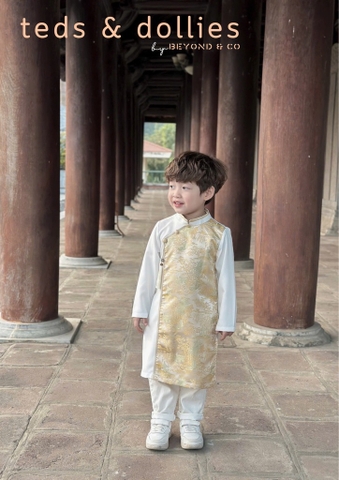 Áo dài thủy mặc cho bé trai vàng pha trắng - TDAD2402VT