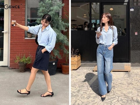 Lưu ngay 10+ cách phối đồ với áo sơ mi xanh dương nữ thu hút