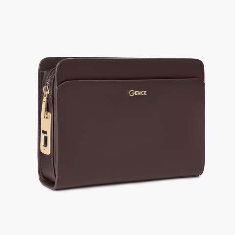 Clutch cầm tay đeo chéo da bò Taiga màu nâu RB16