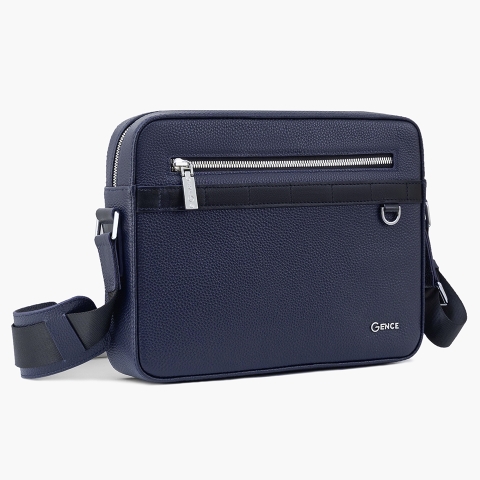 Túi đeo chéo nam Gence da bò mill TS08 size 28 màu xanh navy
