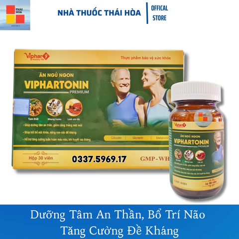 Viên Ăn Ngủ Ngon Viphartonin - Bí Quyết An Thần, Bổ Trí Não, Tái Tạo Năng Lượng. Hộp 30 Viên