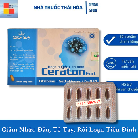 Viên Hoạt Huyết Tiền Đình Ceraton Fort Hộp 30 Viên. Giảm Nhức Đầu, Đau Vai Gáy, Rối Loạn Tiền Đình