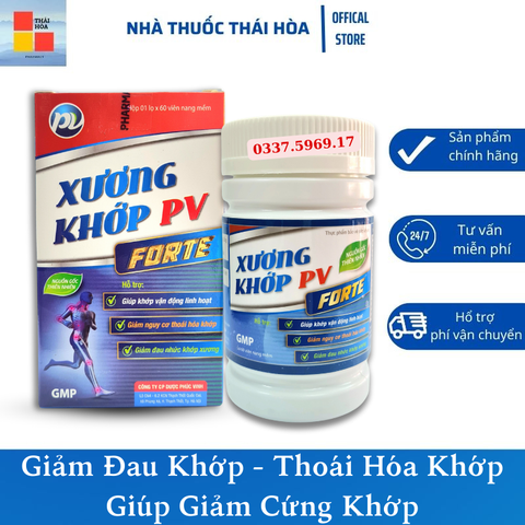 Viên Xương Khớp PV - Giảm Đau Khớp Do Thoái Hóa Khớp - Hổ Trợ Tái Tạo Sụn Khớp Lọ 60 Viên Nang
