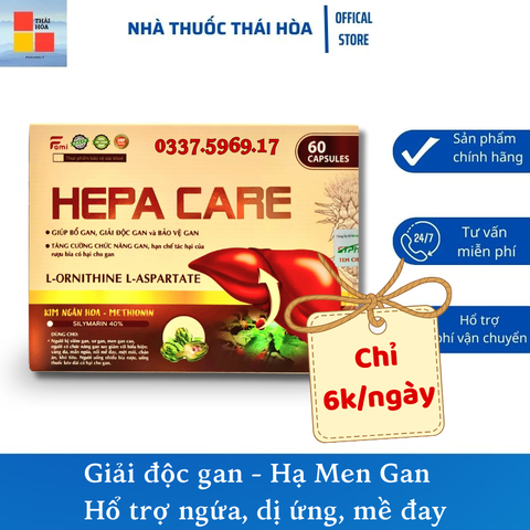 Viên Giải Độc Gan HEPA CARE - Hổ Trợ Tăng Cường Chức Năng Gan - Hạ Men Gan - Giảm Ngứa Dị Ứng Mề Đay Hộp 60 Viên