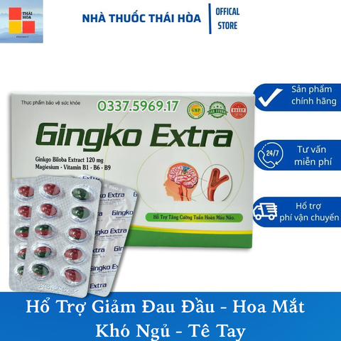 Viên Bổ Não Gingko Extra. Tăng Cường Tuần Hoàn Máu - Giảm Nhức Đầu, Chóng Mặt, Tê Bì Chân Tay