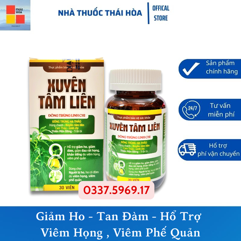 Viên Giảm Ho xuyên Tâm Liên - Giảm Ho, Tan Đàm , Giảm Đau Họng - Tăng Cường Đề Kháng Hộp 30 Viên