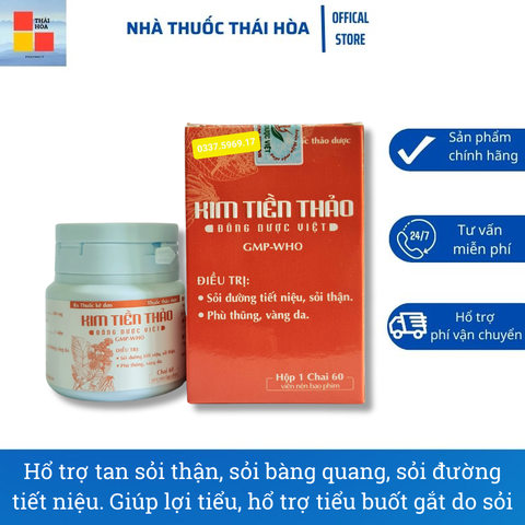 Kim Tiền Thảo Đông Dược Việt - Hổ Trợ Tan Sỏi Thận, Sỏi Bàng Quang, Sỏi Đường Tiết Niệu - Hộp 60 Viên Nén