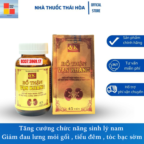 Bổ Thận Vạn Khang - Giúp Tăng Cường Sinh Lý Nam, Giảm Đau Lưng Mỏi Gối, Tiểu Đêm Nhiều Lần - Hộp 45 Viên