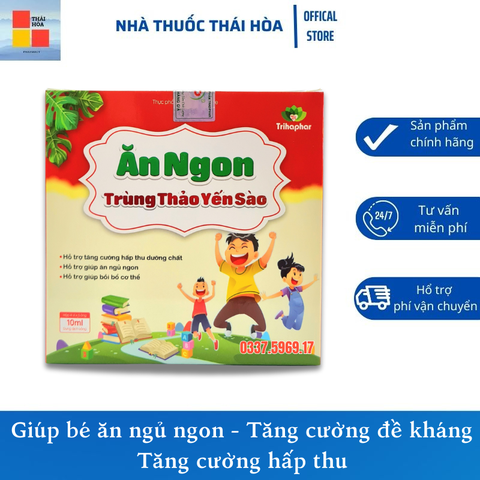 Ăn Ngon Trùng Thảo Yến Sào - Giúp Bé Ăn Ngủ Ngon - Tăng Cường Hấp Thu - Bồi Bổ Cơ Thể - Hộp 20 Ống