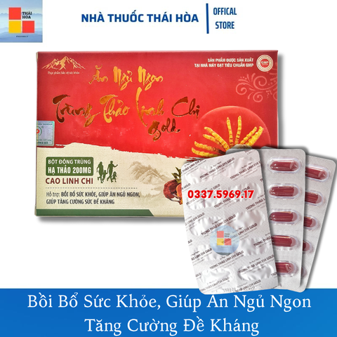 Viên Ăn Ngủ Ngon Trùng Thảo Linh Chi Gold. Giúp Ngủ Sâu Giấc. Bồi Bổ Cơ Thể. Tăng Cường Đề Kháng