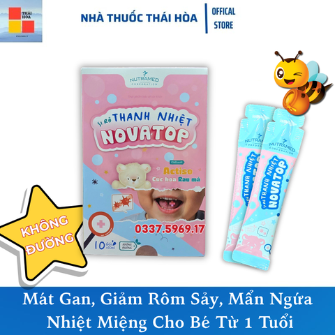 Siro Thanh Nhiệt NOVATOP (Hộp 10 Gói x 10ml) – Mát Gan, Giảm Rôm Sảy, Mẩn Ngứa, Nhiệt Miệng Cho Bé Từ 1 Tuổi