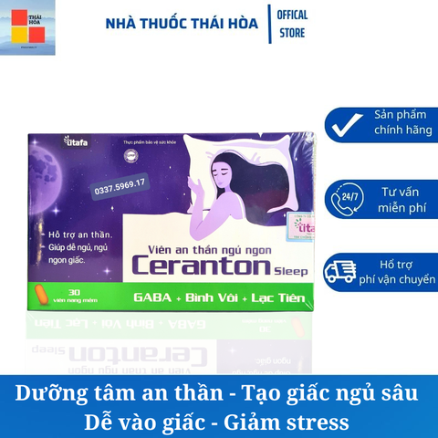 Ceranton Sleep - Hổ trợ Mất ngủ - Khó ngủ - Rối loạn giấc ngủ - Giảm stress - Hộp 30 viên