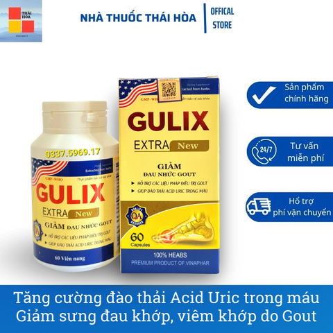 Giảm Đau Nhức Gout Gulix Extra - Tăng Cường Đào Thải Acid Uric Trong Máu - Giúp Giảm Sưng Khớp, Đau Khớp, Viêm Khớp