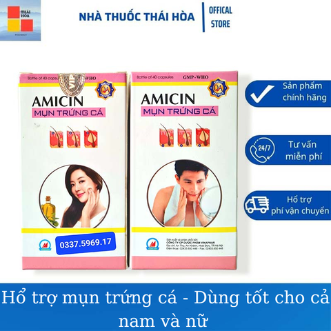 AMICIN MỤN TRỨNG CÁ - THANH NHIỆT TIÊU VIÊM - GIẢM NHANH MỤN NHỌT - DỊ ỨNG - DÙNG ĐƯỢC CHO CẢ NAM VÀ NỮ - HỘP 40 VIÊN