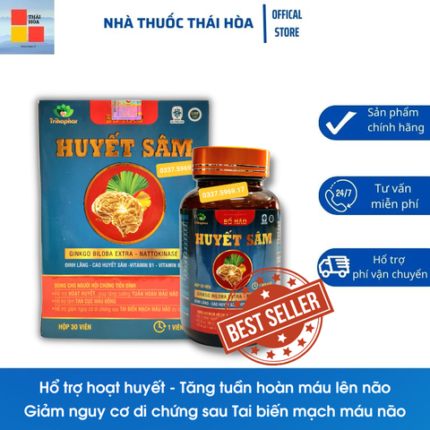 Huyết sâm hỗ trợ tan cục máu đông, ngừa đột quỵ, tăng cường tuần hoàn máu lên não hộp 30 viên