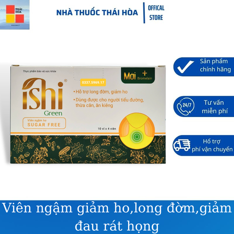 Viên ngậm ho ISHI - Giảm ho đau họng - Ho do cảm cúm - Thơm miệng - Dùng được cho người tiểu đường