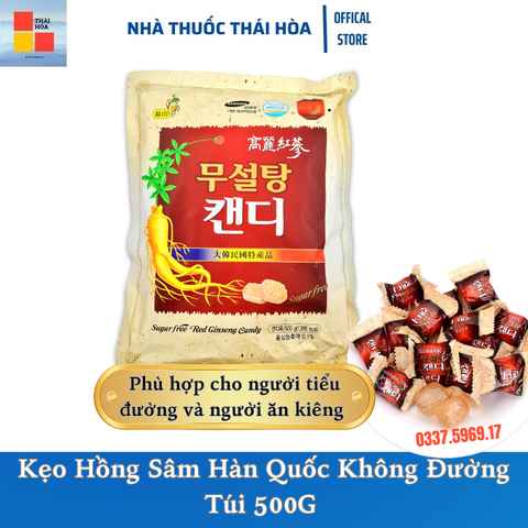 Kẹo Hồng Sâm Hàn Quốc Không Đường Túi 500gram - Dùng Đươc Cho Người Tiểu Đường